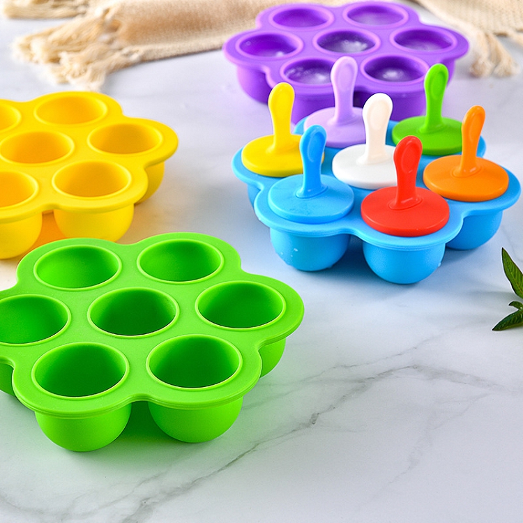 Silicone Popsicle Molds DIY Ice Pop with Sticks 7-Cavity Non-Stick Baby Food Grade Freezer Trays Storage Container